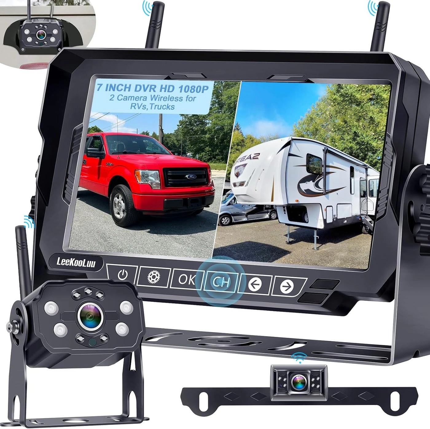 LeeKooLuu Dual RV Backup Camera System - Night vision wireless 1080P