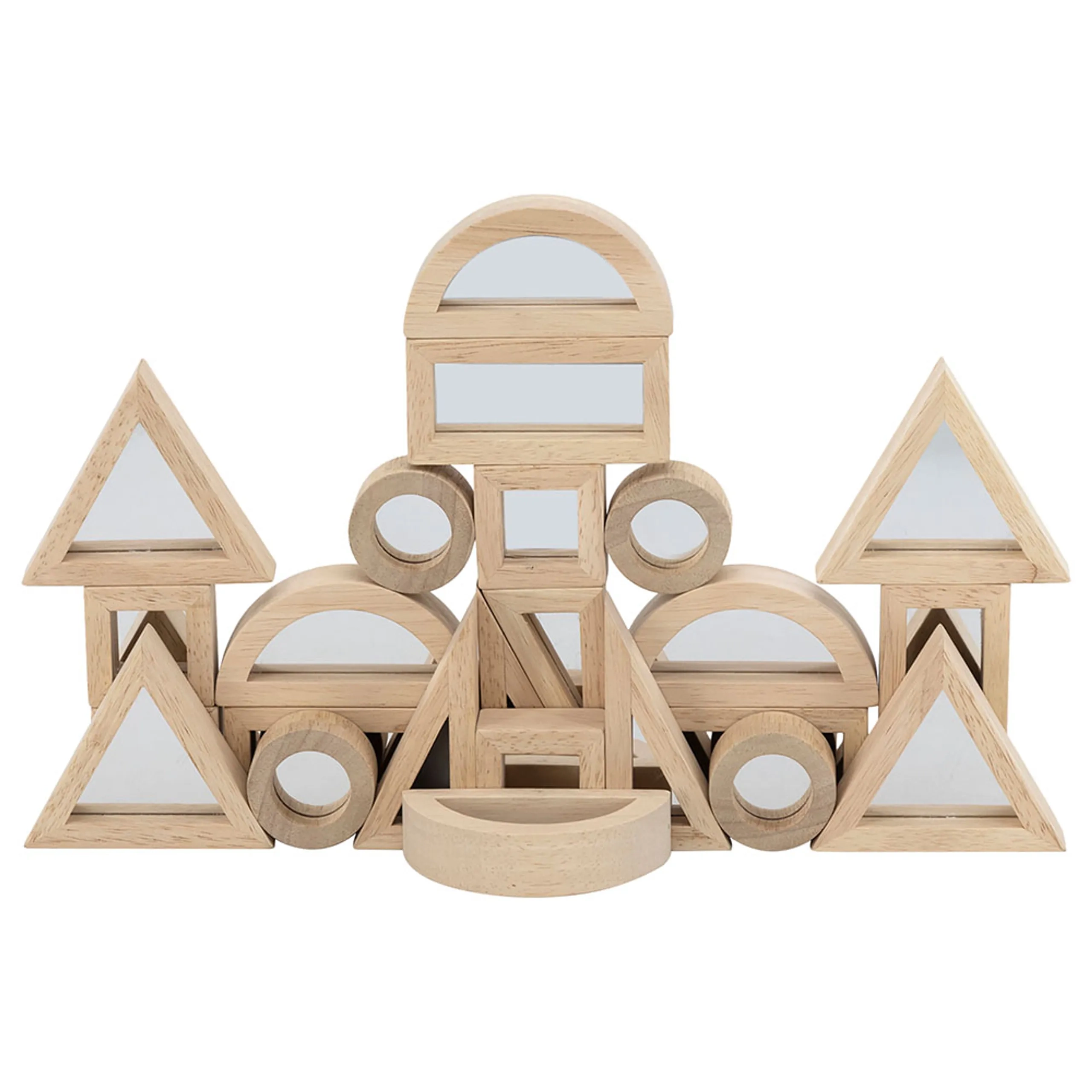 VIGA Geometric Wooden Mirrored Shape Blocks - 24pcs