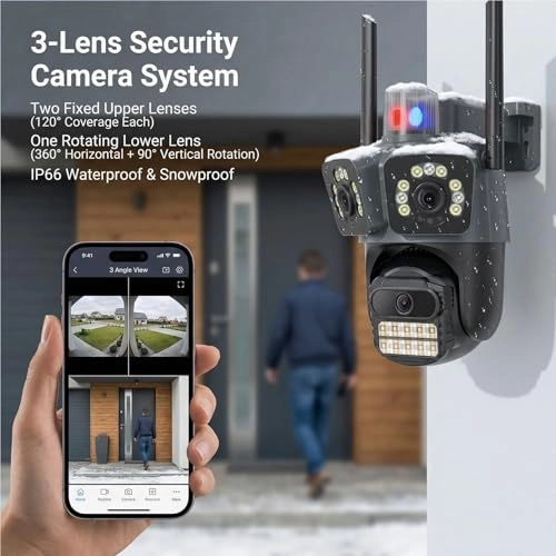 Three Lens Security Camera Outdoor 1080p