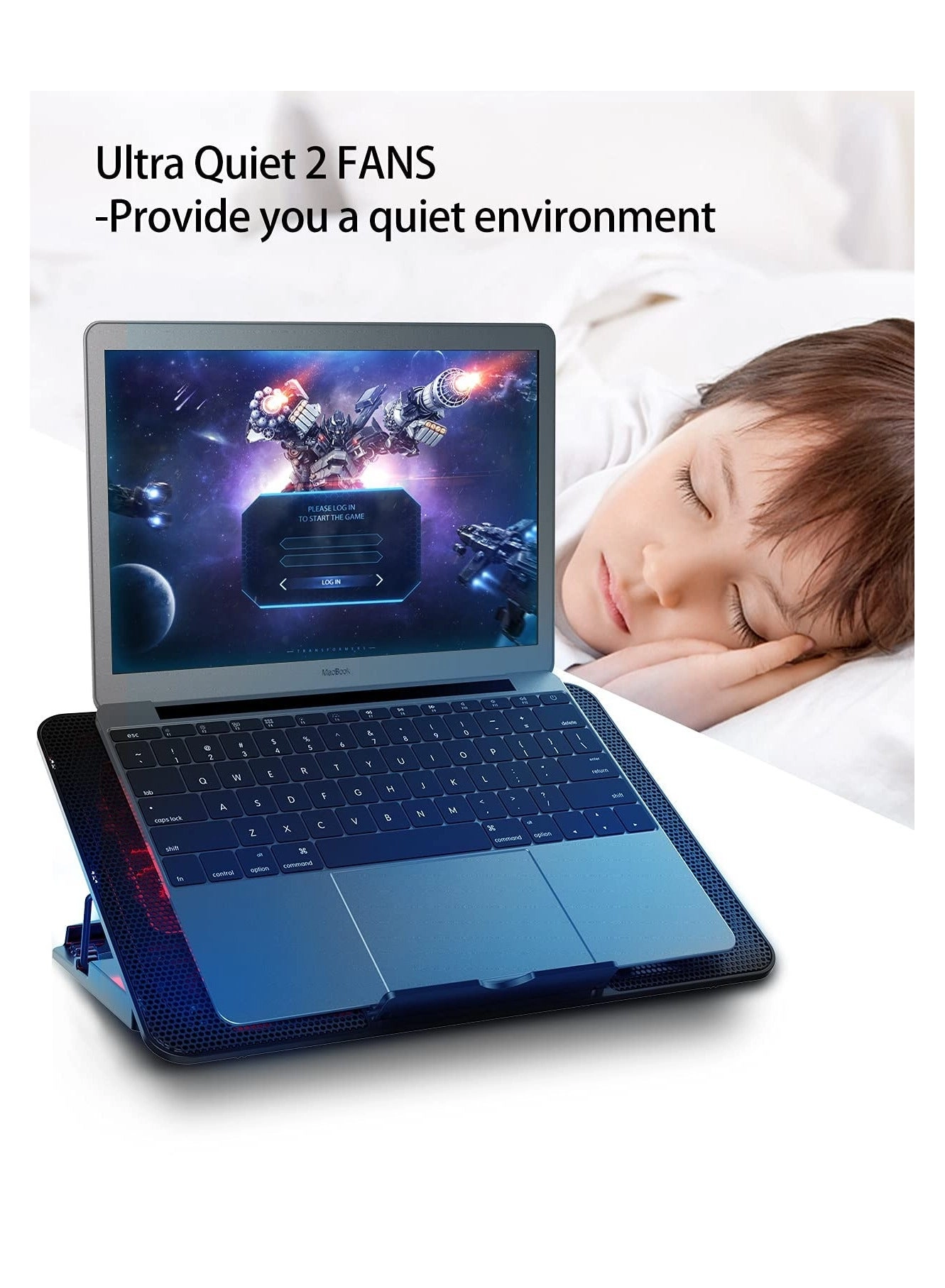 Laptop Cooling Pad - 1200RPM 6 Heights Adjustment 2 USB Port