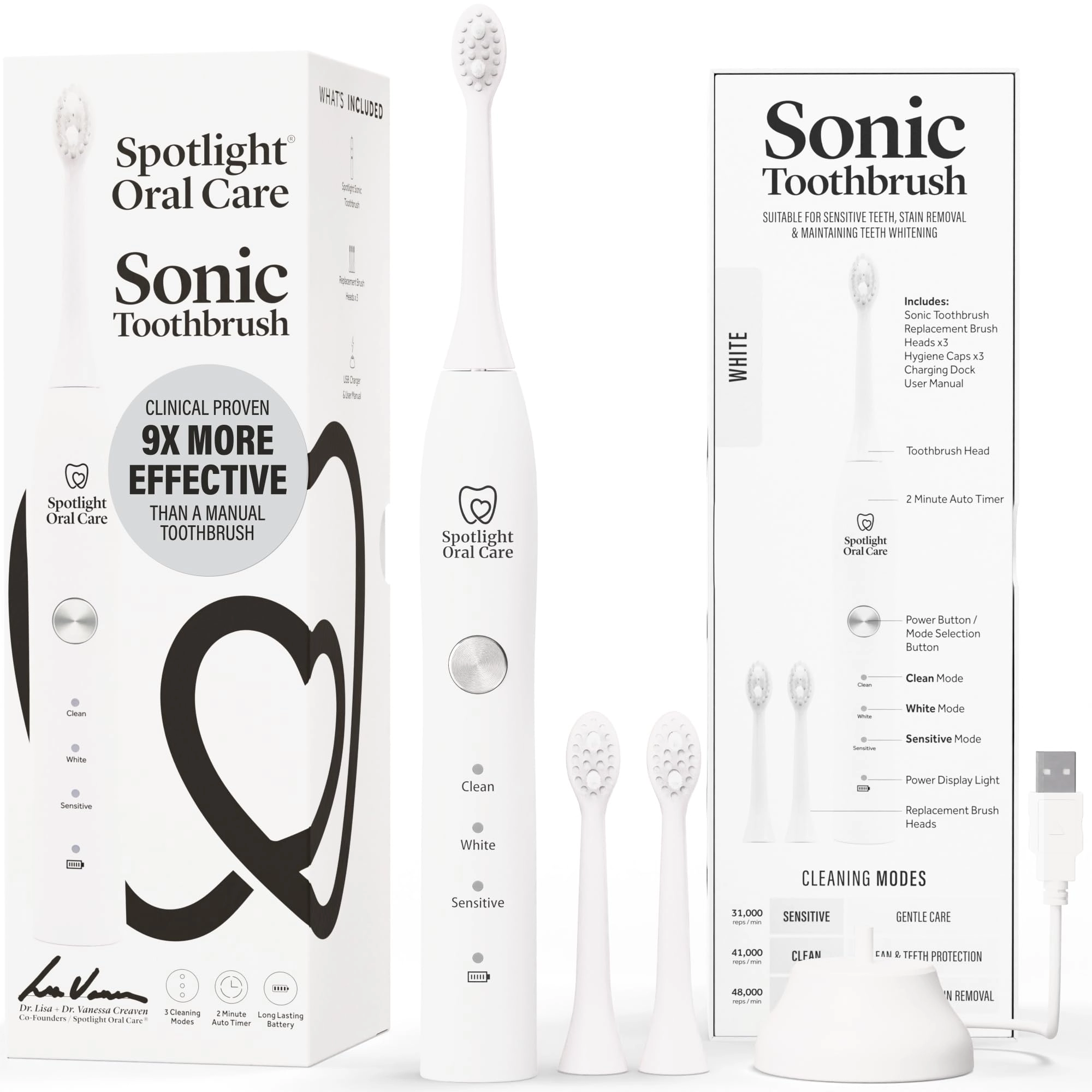 Spotlight Oral Care Sonic Electric Toothbrush - White 70-Day Battery Life
