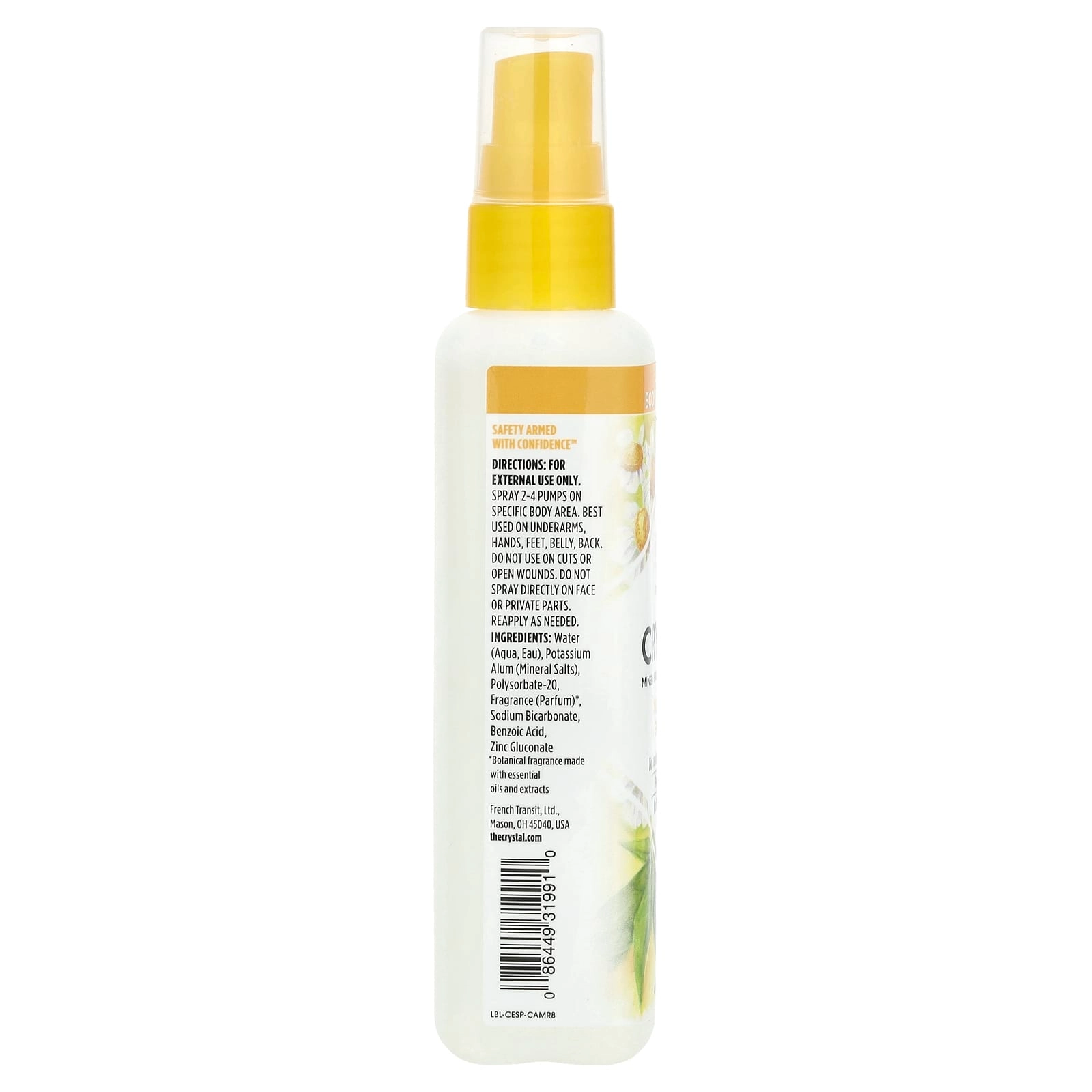 Mineral-Enriched Body Deodorant Spray - Chamomile & Green Tea 4 fl oz (118 ml)