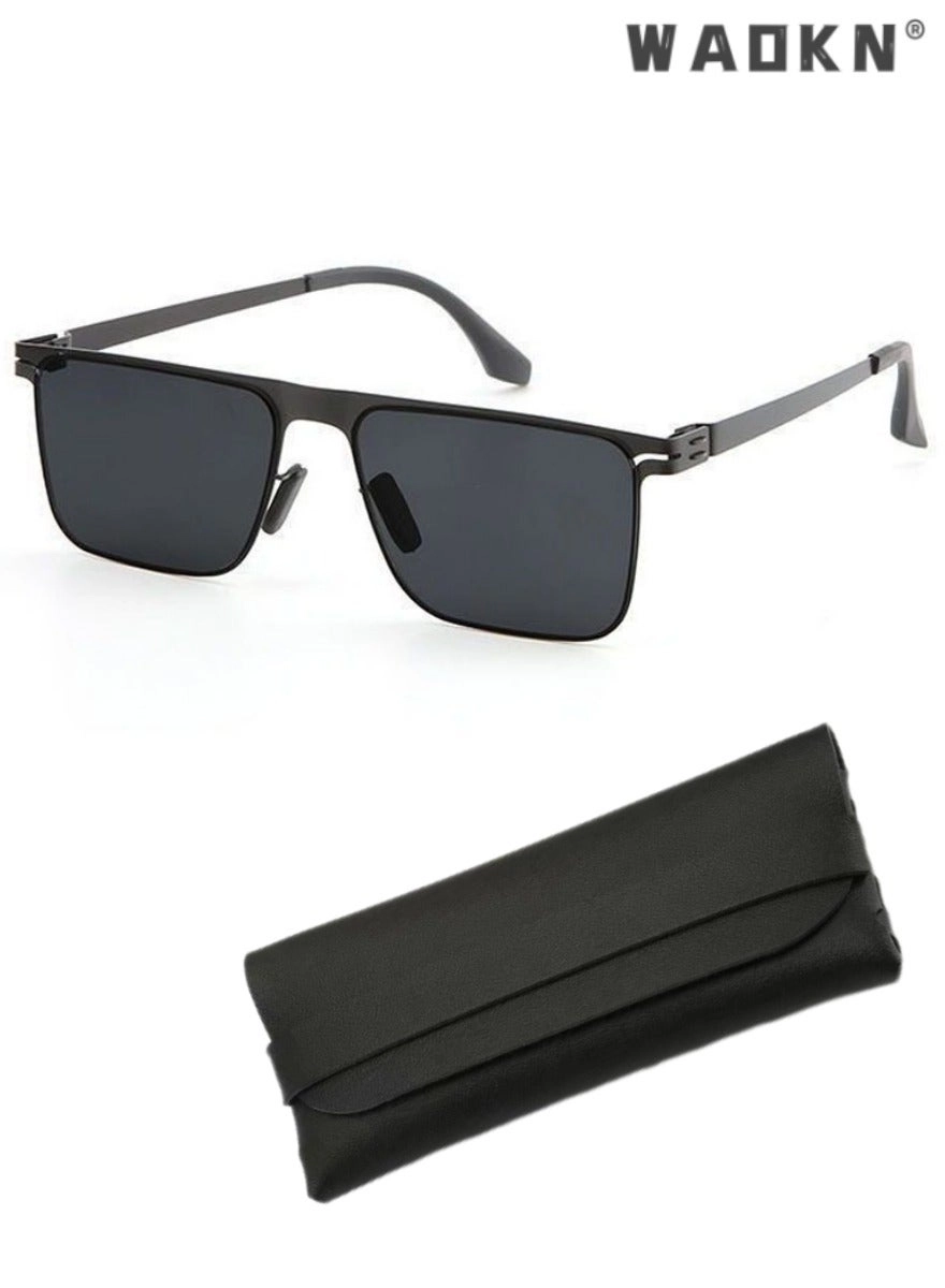 Semi Frame Square Sunglasses - 55 mm Black Gray