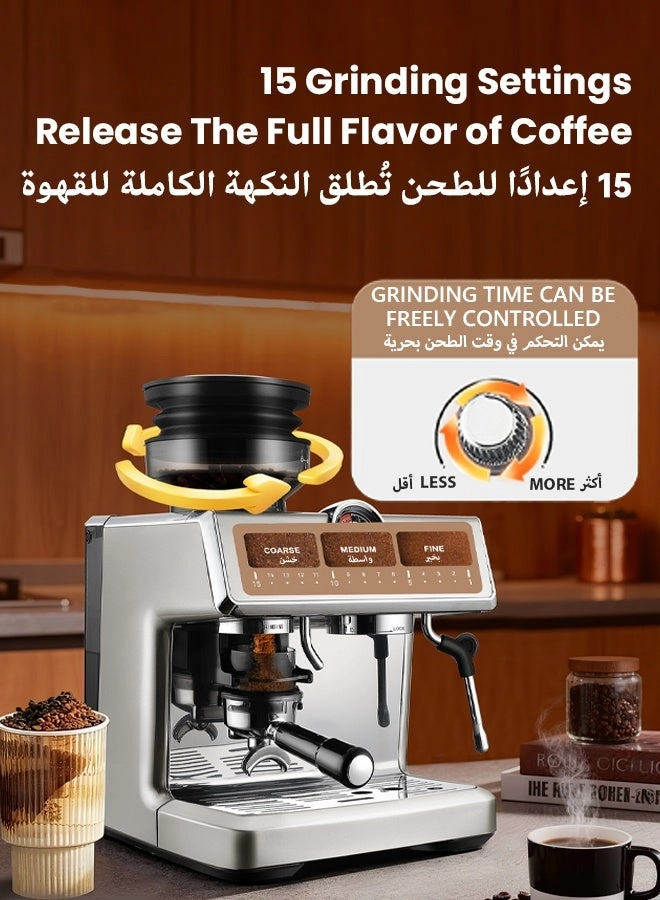 20-Bar Semi-Automatic Coffee Machine - Grinder Milk Frother