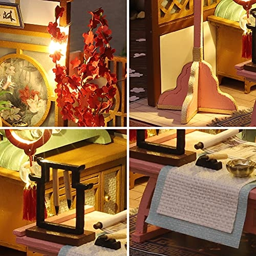 3D Wooden Miniature Doll House Kit - Painting and Calligraphy Room With Dust Cover 1:24