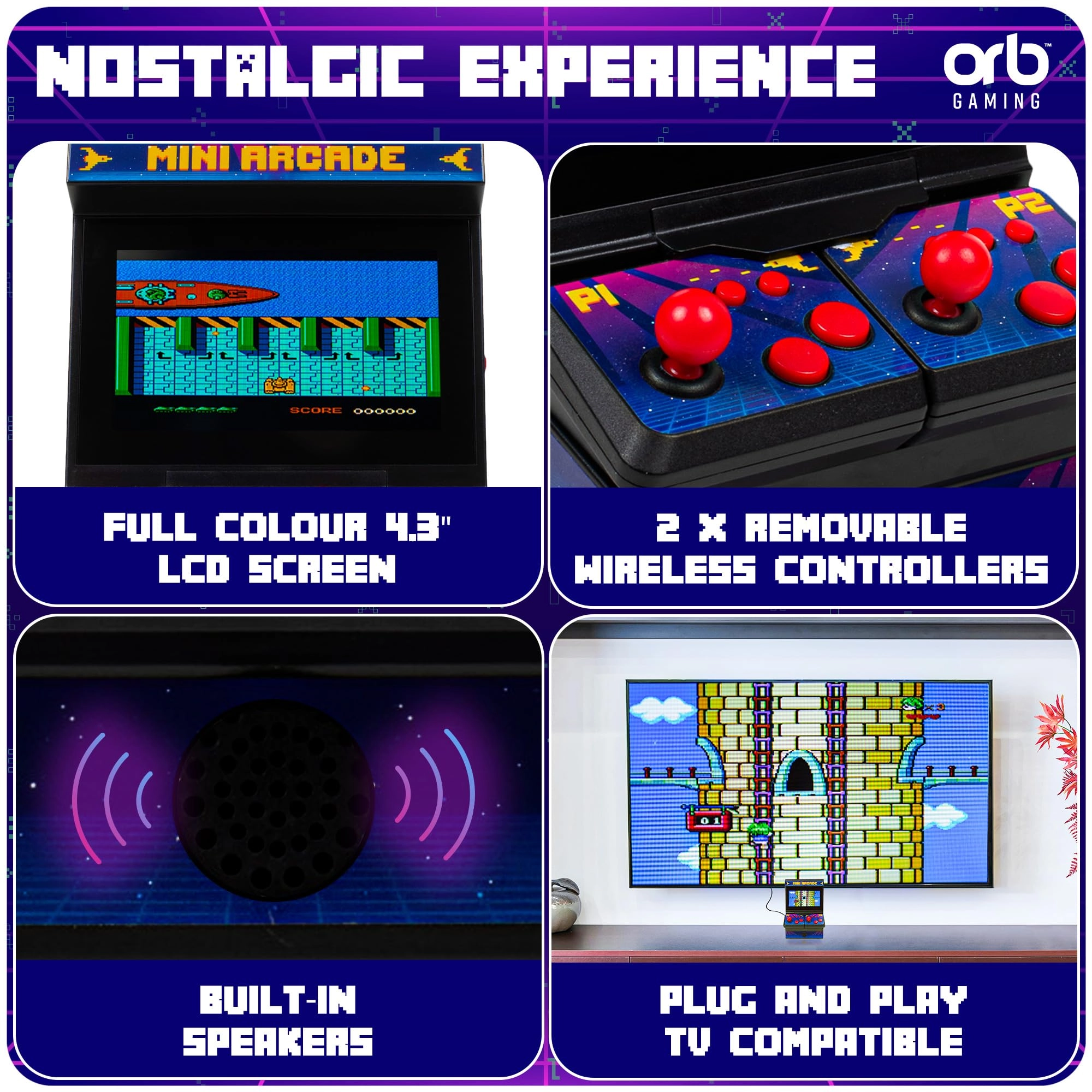 ORB Mini Arcade Machine - 2 Player 300 Built-in Games 4.3" LCD