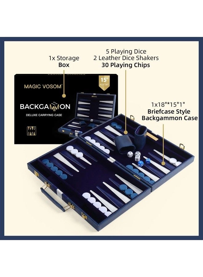 Backgammon - Travel Blue Premium Leather Case