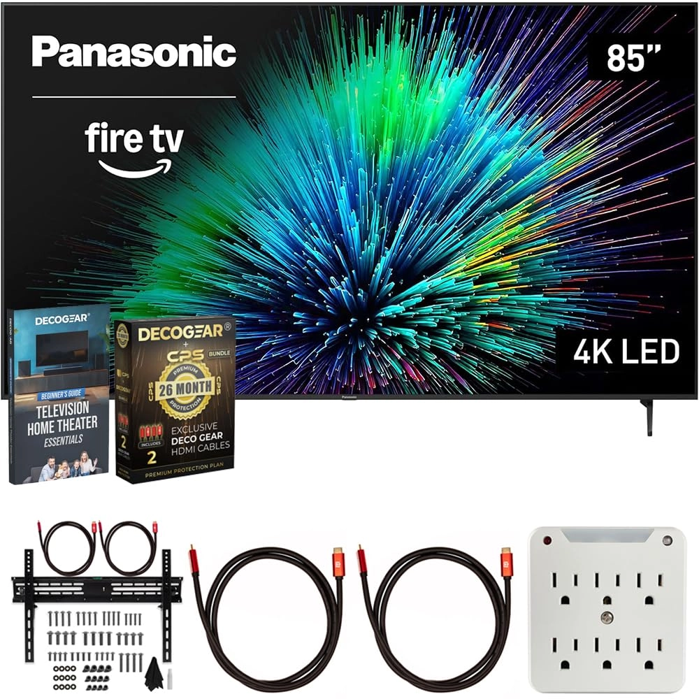 Panasonic E1PNTV85W70BP + Deco Gear 6FT Universal 4K HDMI 2.0 Cable + Deco Mount 37" - 70" TV Wall Mount Bracket + Stanley SurgePro 6 NT 750 Joule 6-Outlet Surge Adapter + Deco Gear Television Home Theater Essentials + Deco Gear CPS Exclusive 26 Months Premium Extended Service Protection Plan - 85 Inch