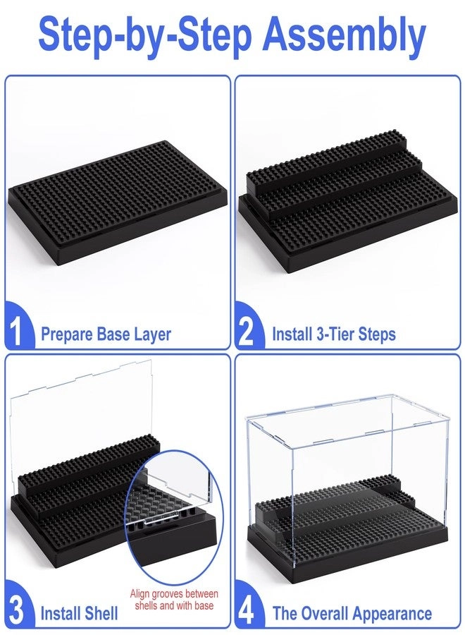 Minifigure Display Case - 2 pcs Clear Acrylic 3 Movable Steps
