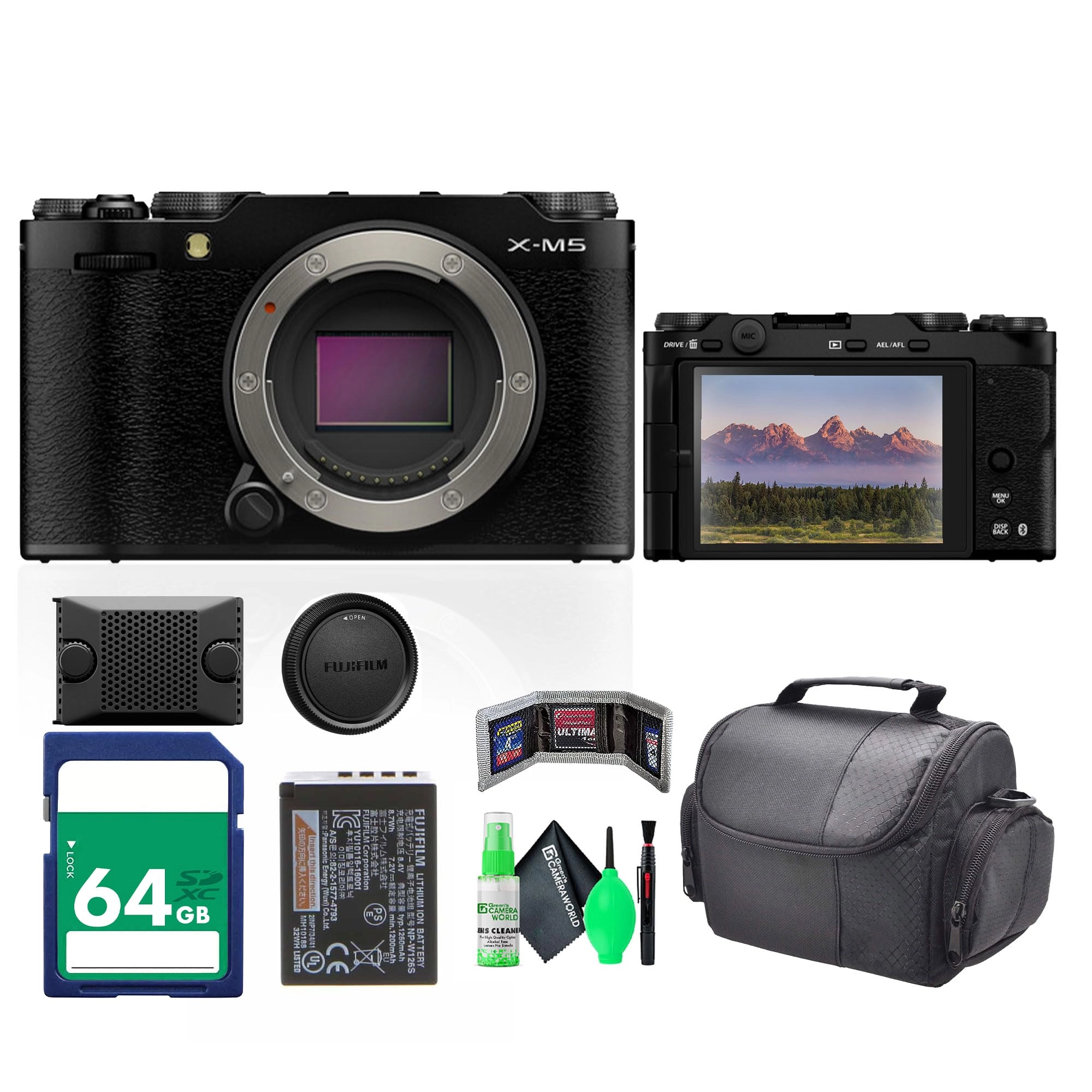 Fujifilm X-M5 + SF-M Tough Series - 64GB + Cleaning kit + Memory Card Wallet + USB Card Reader + Travel Bag
