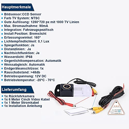 Fisheye car Backup Camera - Wired 1280*720 pixels
