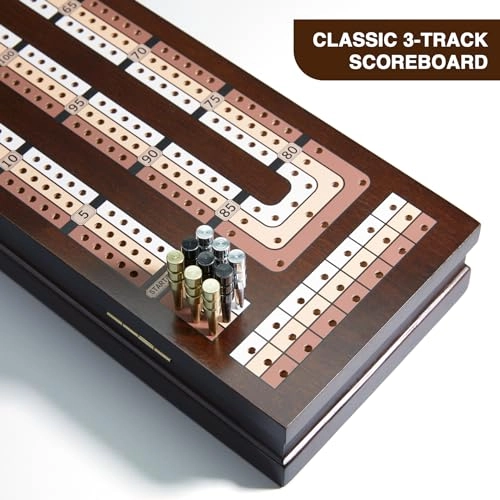 Cribbage Board - Magnetic 3-Track Scoreboard 9 Metal Pegs
