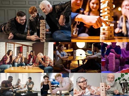 Icebreaker Questions Tumbling Tower Game - 54 Blocks Multicolor