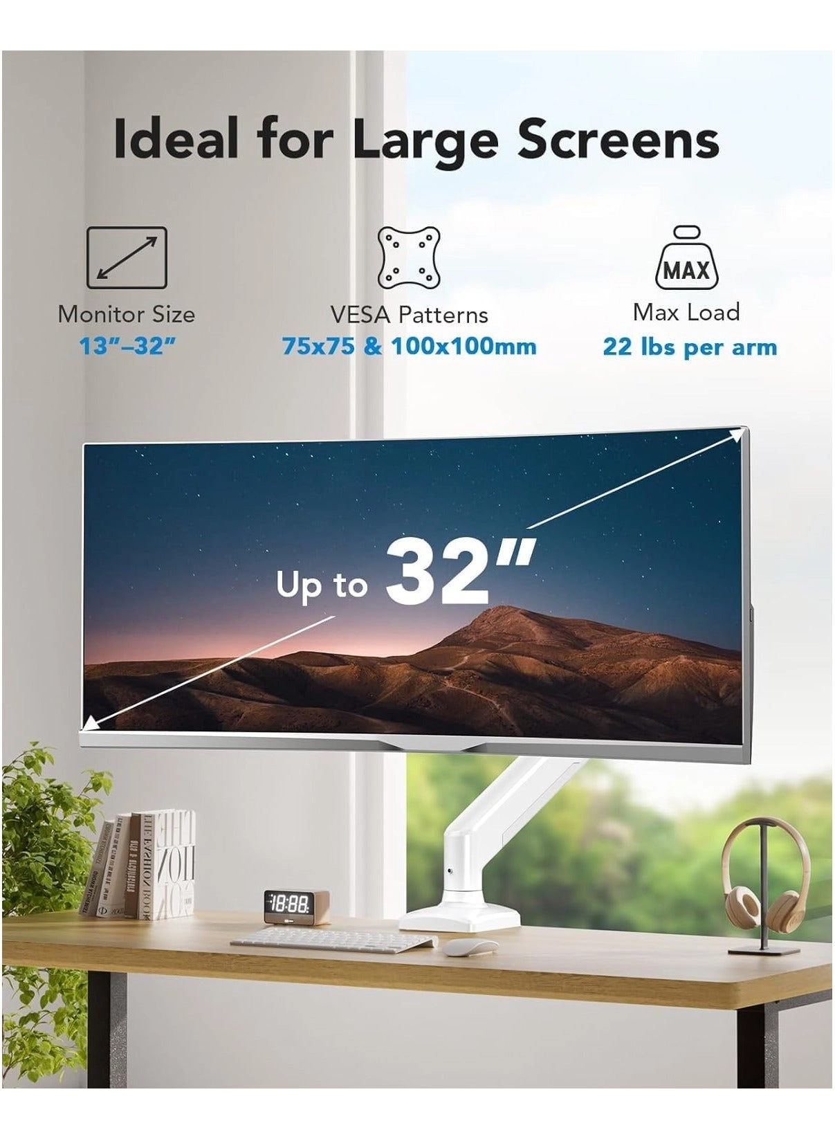 Single Arm Stand - 17 to 30 Inch VESA 75x75mm 100x100mm