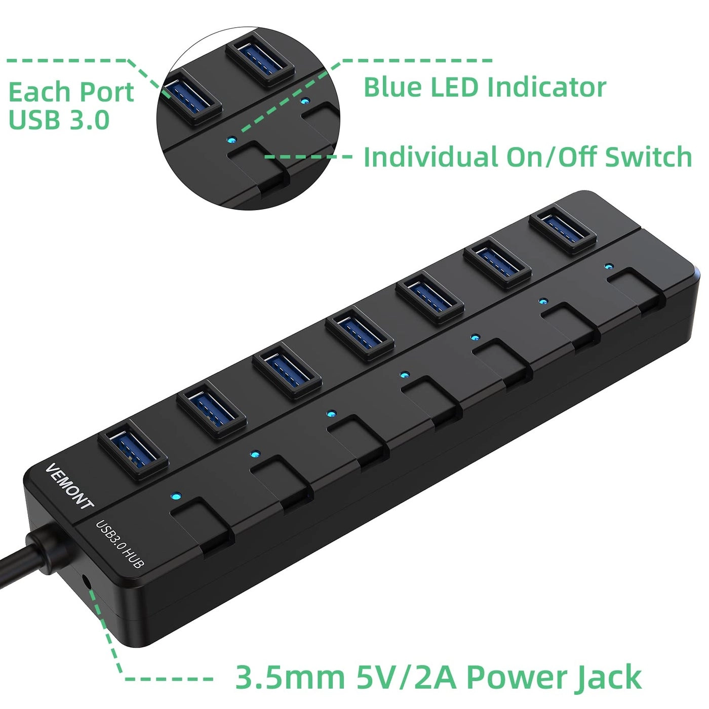 USB hub - 7-Port USB 3.0 5V2A Power Adapter
