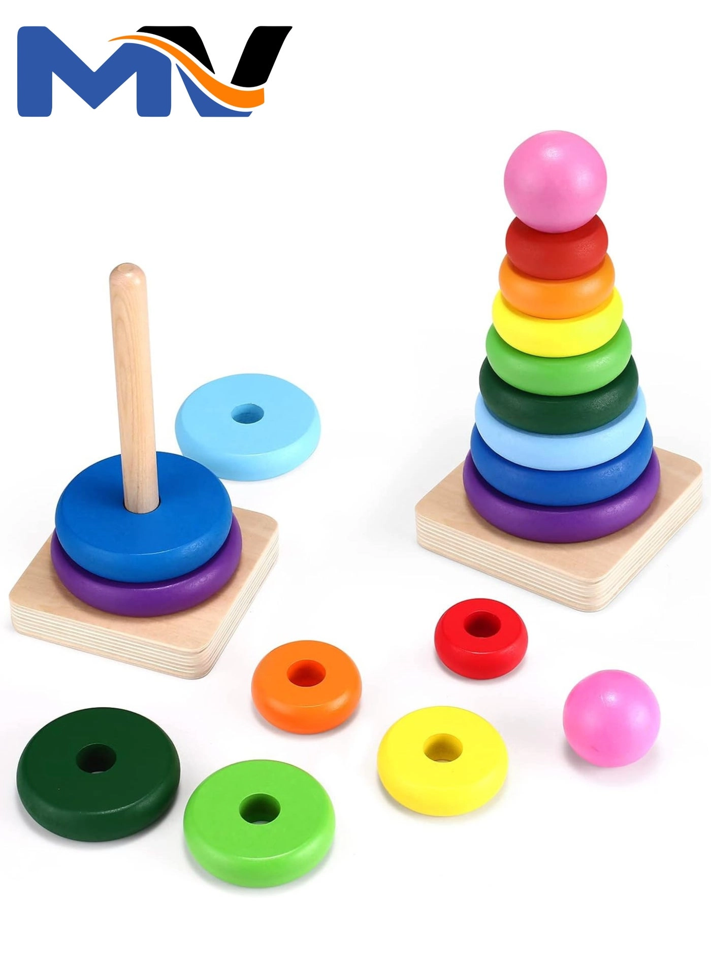 MAGIC VAULT Wooden Rainbow Stacking Toy - 1-3 Year Old