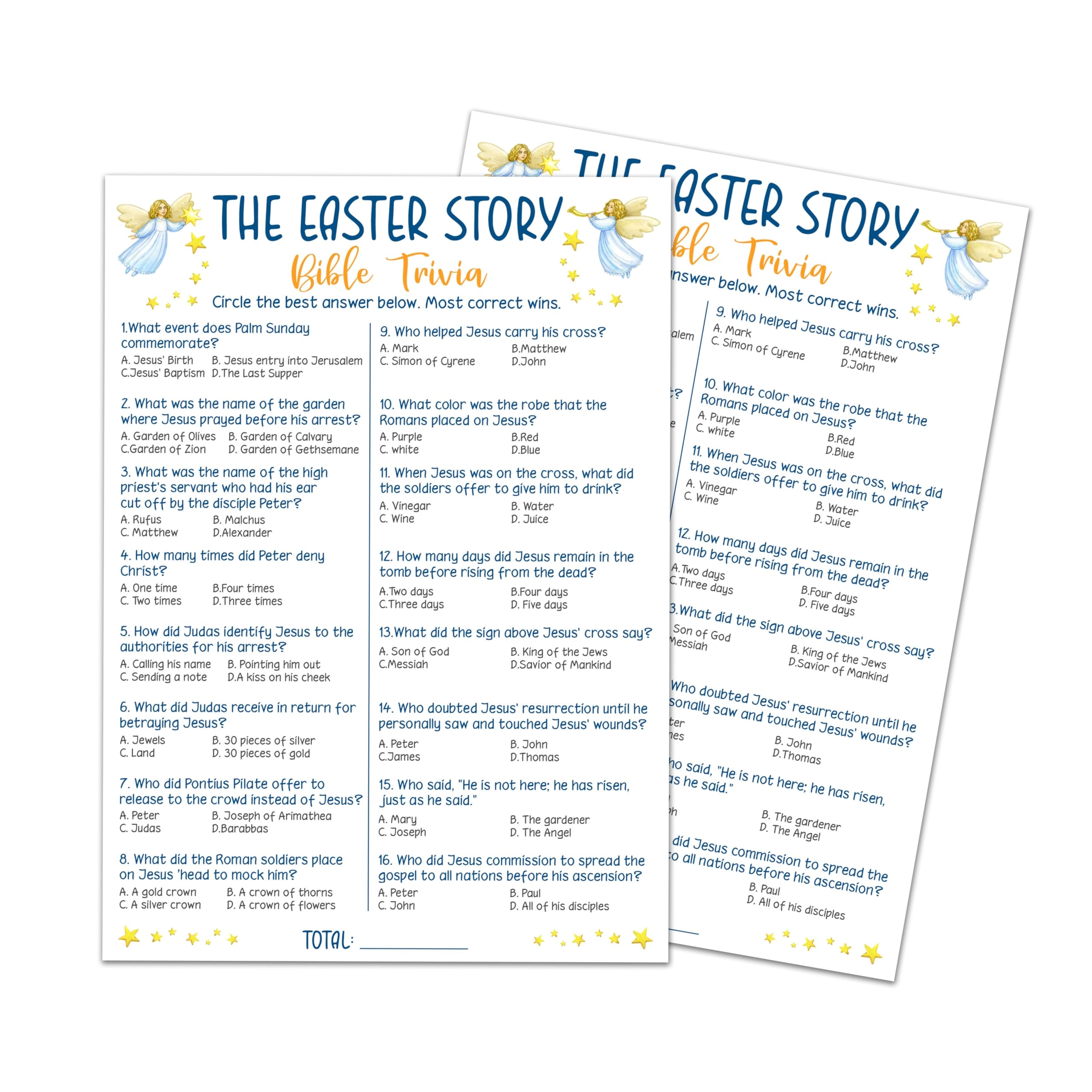 Easter Game Cards - 16 years and up 20 game cards & 1 answer card