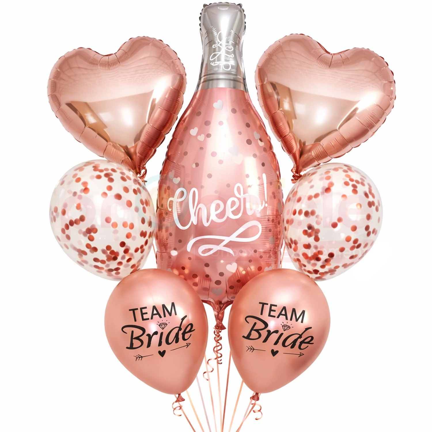 Propsicle, Propsicle.in, B-52, JK Plaza, Old Palam Road,Dwarka 110075, Contact Number: 8595957749 Cheers Champagne Bottle Balloon + Heart Foil Balloon + Confetti Balloon + Team Bride Balloon - Pack of 7 Bachelorette, Bridal Shower