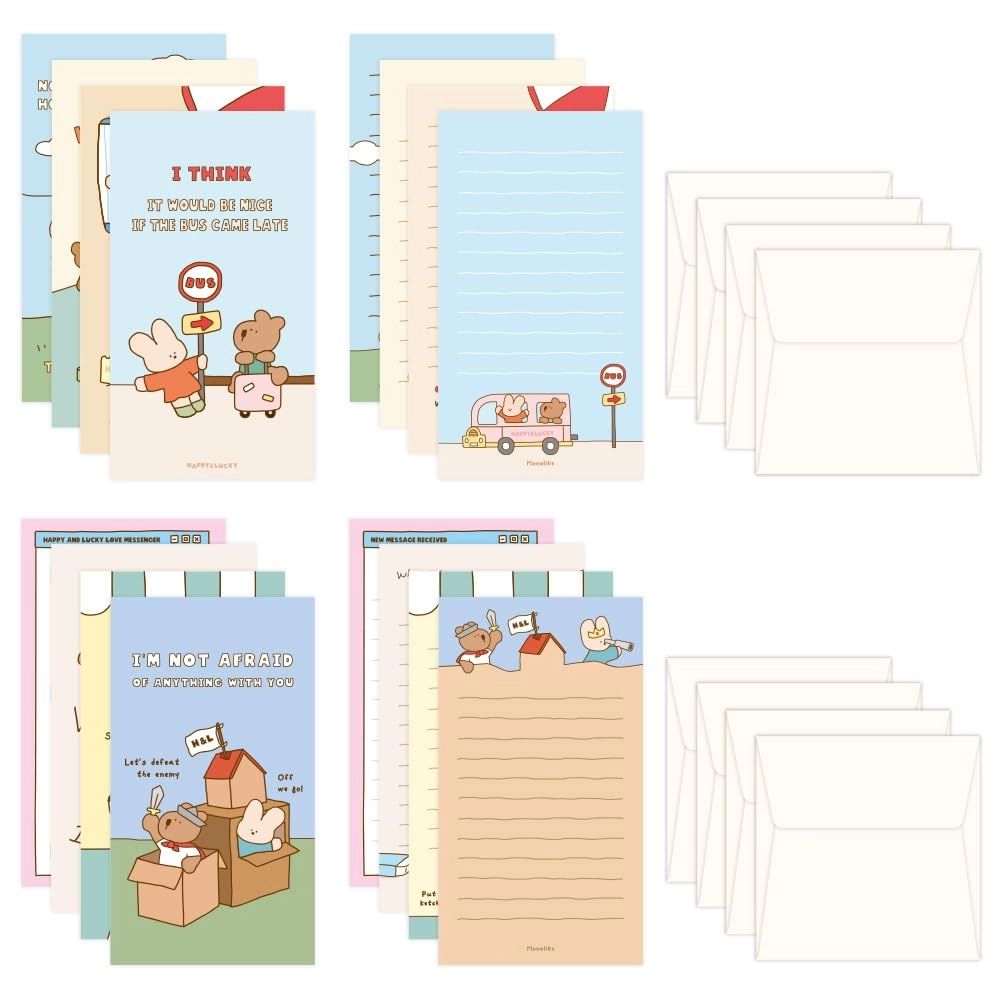 Monolike Happy and Lucky Littles Series.2 Mini Letter Paper - 32 Sheets + Envelopes - 16 Pieces