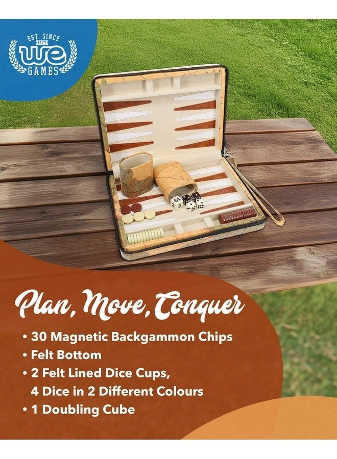 Backgammon Board - Magnetic Map Style + Carrying Strap