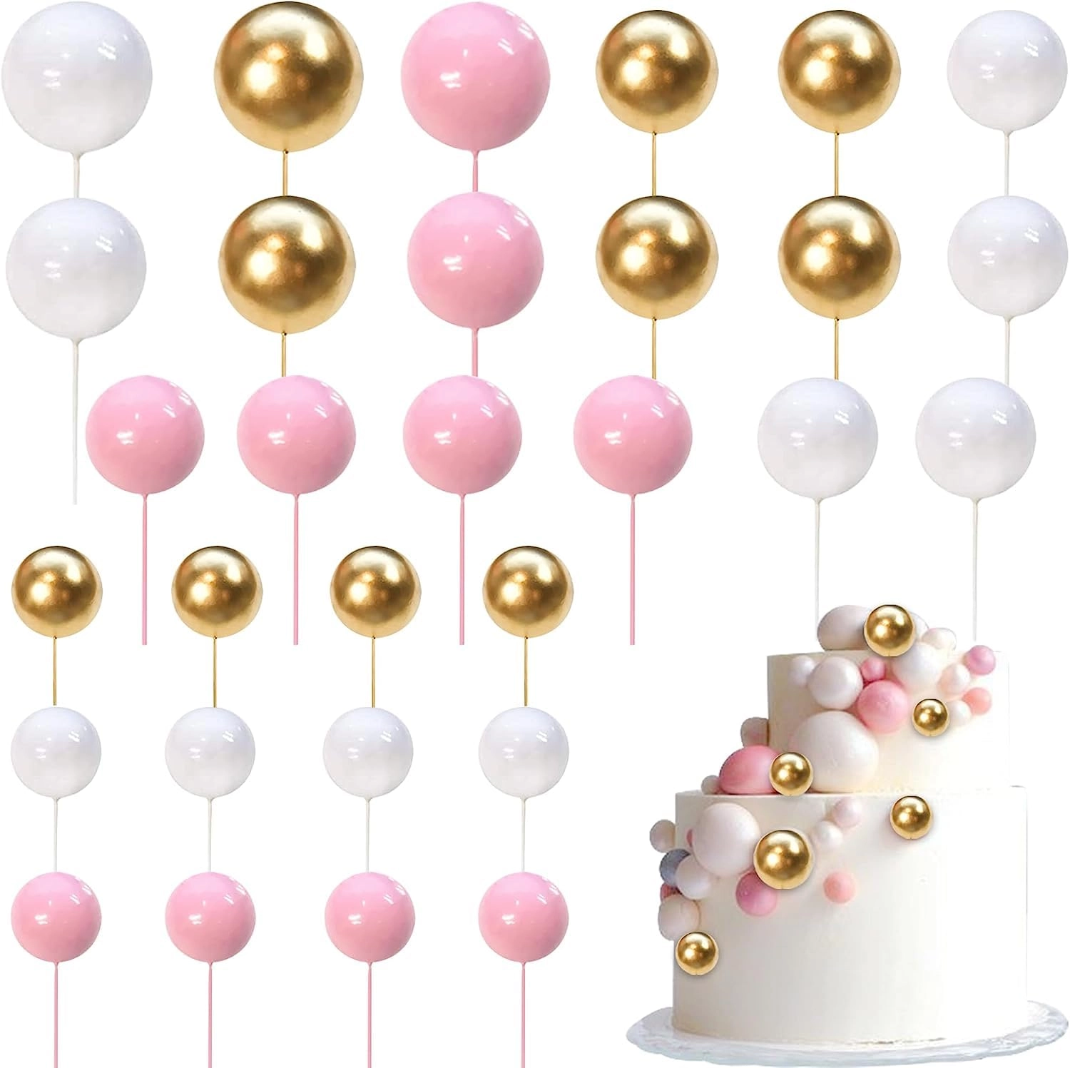 Ball Cake Toppers - 24 pcs Baby Shower Birthday Wedding