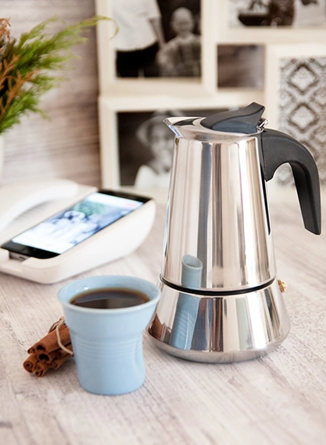 Biggcoffee Moka Pot - 200 ml Stainless Steel 4 Cups