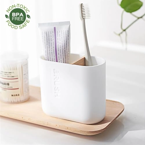 Toothbrush Holder - Bamboo 2 Pack White