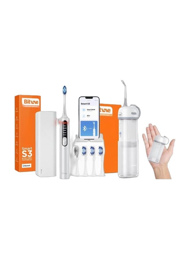 BV S3 - 8 Brush Heads + P1 - Mini + Cordless Telescopic Tank Oral Irrigator + IPX7 Waterproof Cleaner