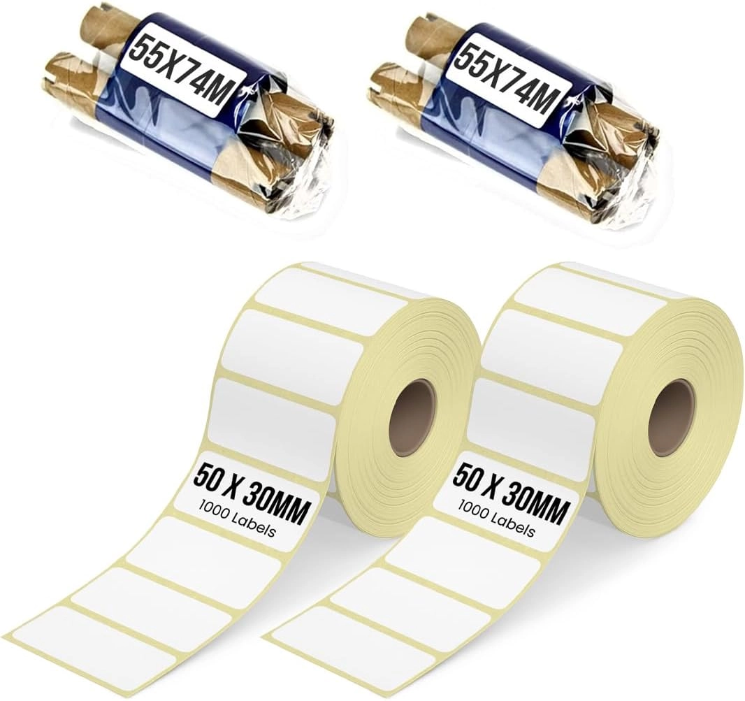 Lavish LLC Barcode Label Stickers - 1000 Each 5cm x 3cm + Transfer Wax Ribbon