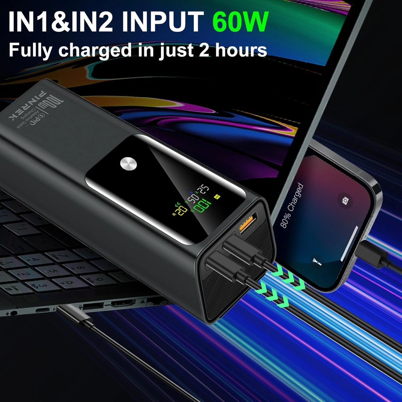 HTY-K81 - 20000mAh 100W 1 USB-A 2 USB-C
