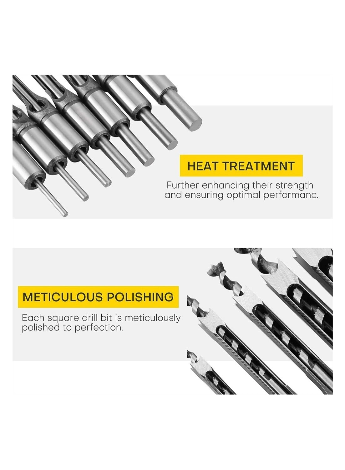 Square Hole Drill Bit Set - 1/4” 5/16“ 3/8" 1/2" 9/16" 5/8" 3/4" 7 Pack