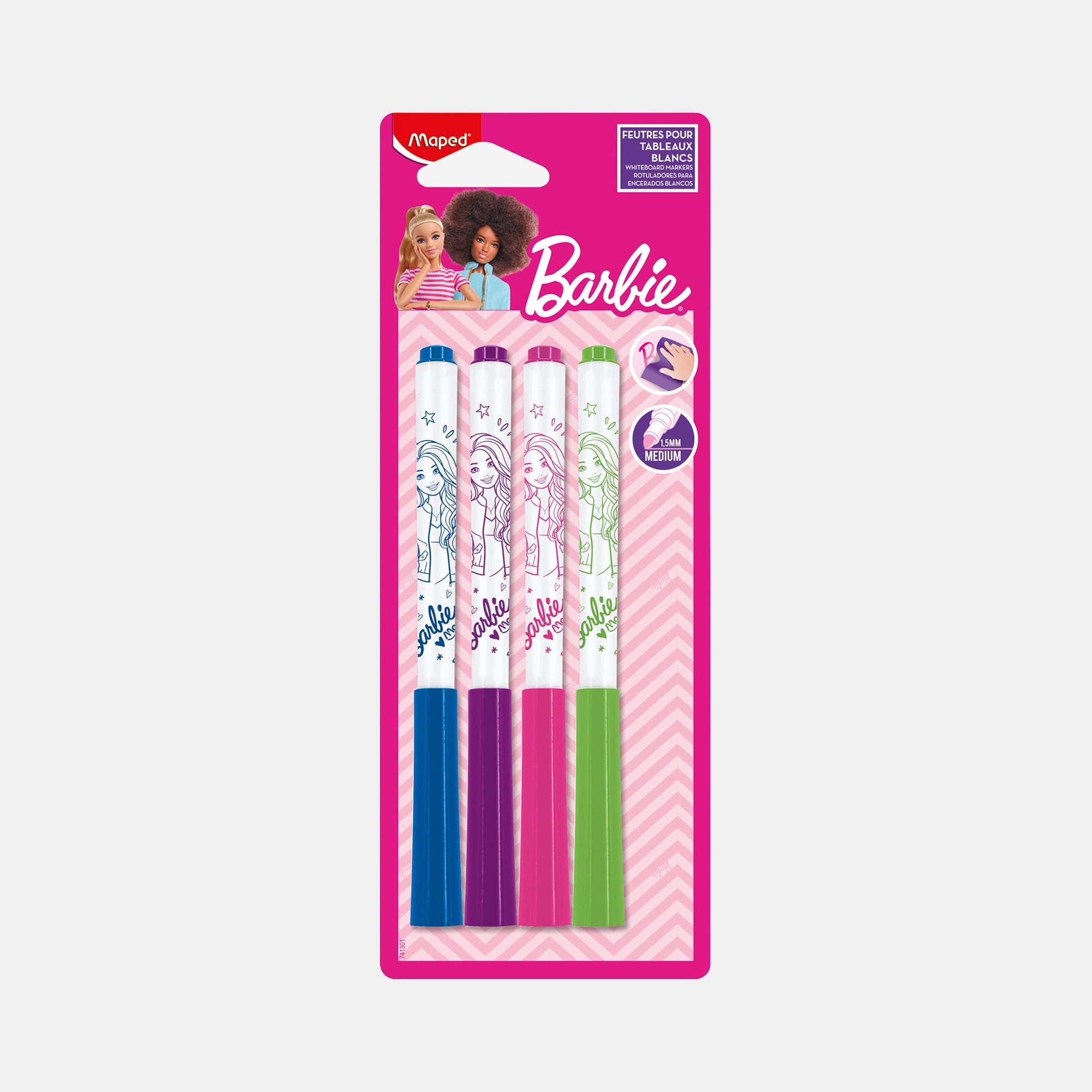 Maped Barbie Whiteboard Markers - Pink Blue Green Purple