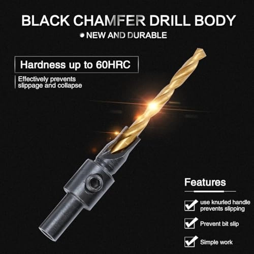 Countersink Drill Bit Set - HSS 4241 (Titanium Coating) 5 Pieces #6 #8 #10 #12 #14