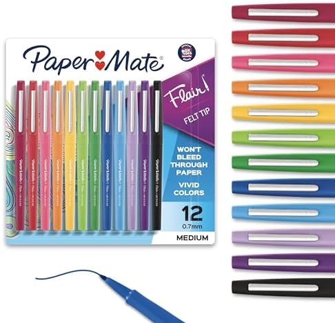 Papermate Flair - 12 Count Assorted Fashion Colors 0.7 Millimeter