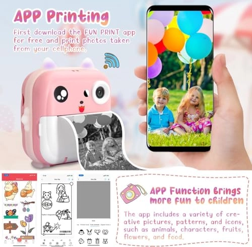 Kids Instant Print Camera - 1080P 48MP 32GB