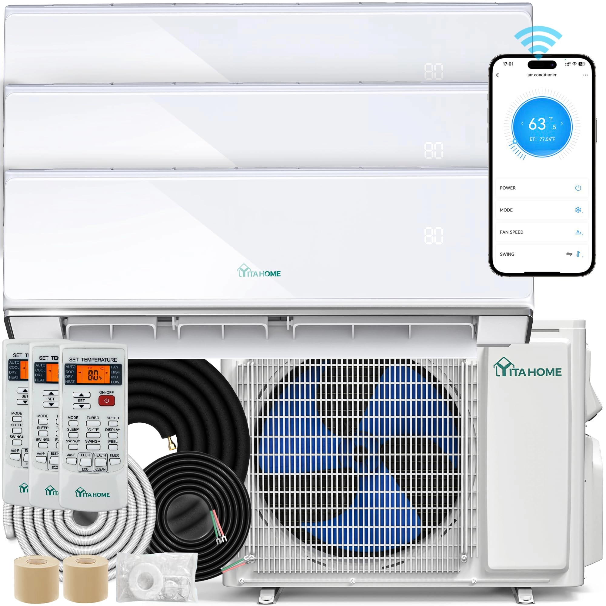 YITAHOME 23 SEER2 24K BTU 3 Zone Mini Split AC/Heating System - WiFi 1825W