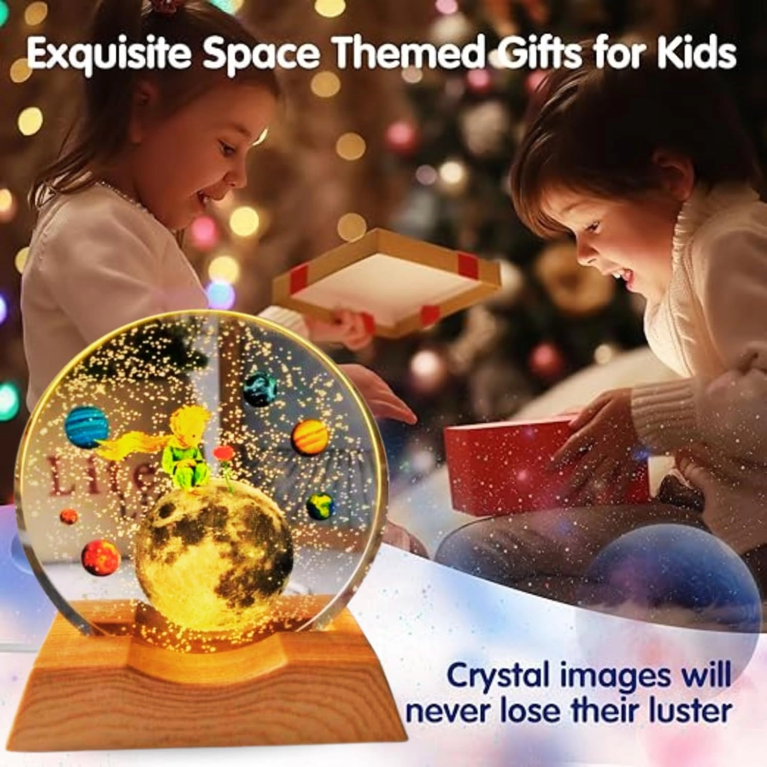 3D Acrylic LED Night Light - Warm White Moon and Stars