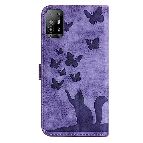 Cute Cat Case Wallet Embossed Flip Cover for OPPO A94 5G