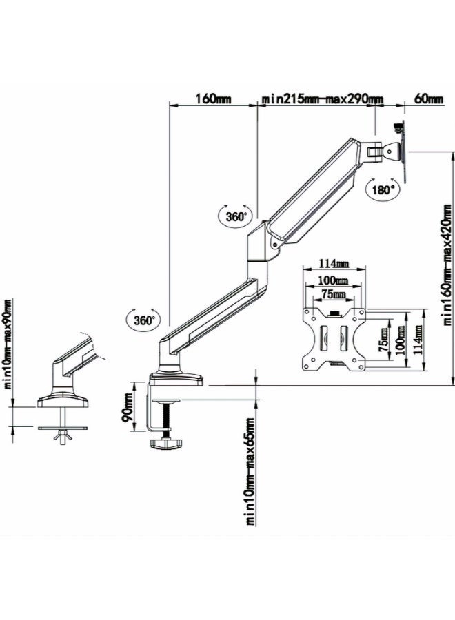 Desktop display single arm bracket - 13-34 inch 75x75/100x100mm
