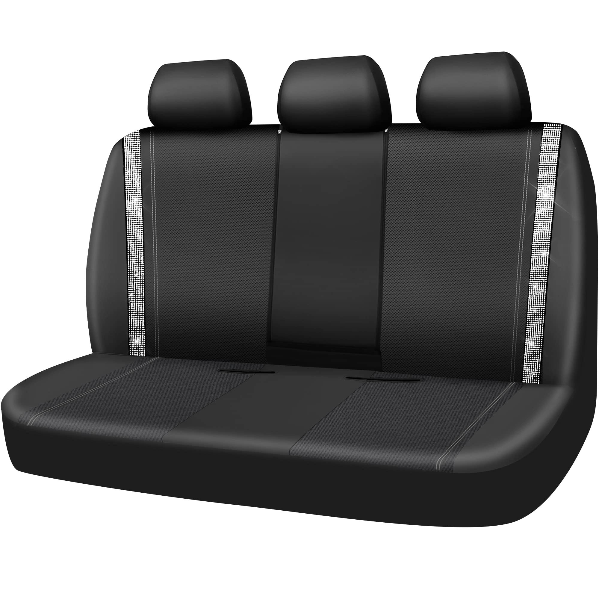 LJ Bling Rhinestone&Leather Back Seat Cover - Universal Fit Silver