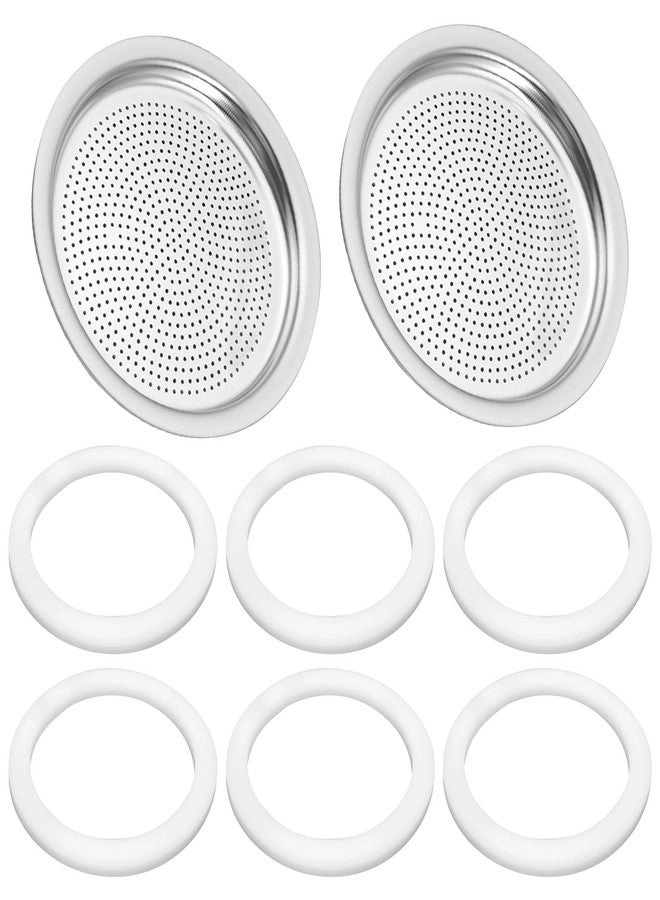 Nbbiww Moka Pot Replacement Gasket and Filter - 6PCS Gasket 2PCS Filter 3/4 Cup
