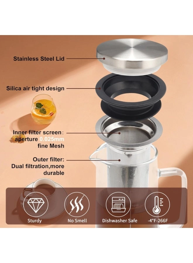 Cold Brew Pitcher - Glass Stainless Steel Filter Airtight