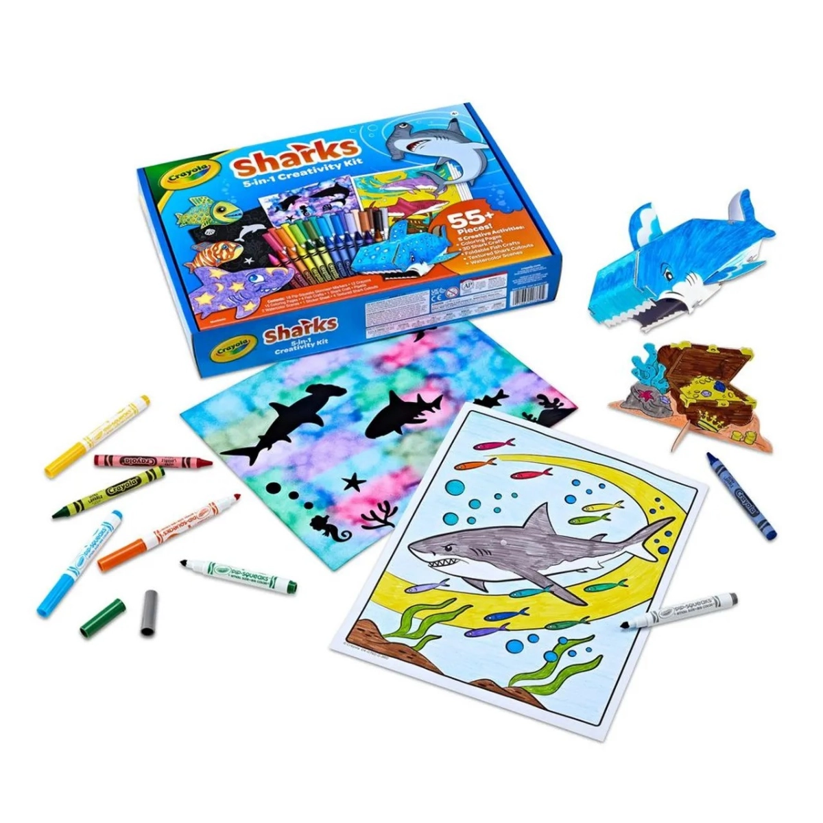 Sharks 5-in-1 Creativity Kit - 12 Crayons 18 Pip-Squeaks Skinnies