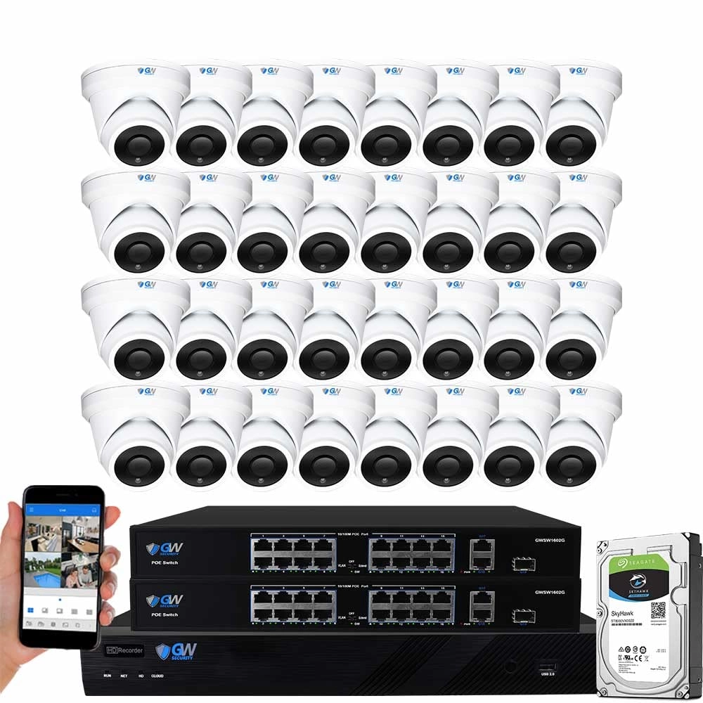 GW Security GW4232NS - 32 Channel 4K NVR + GW7077MIC - 8MP 4K + GWSW1602G - 16 Ports PoE + GWCAT60 - 60FT + GWCAT100 - 100FT