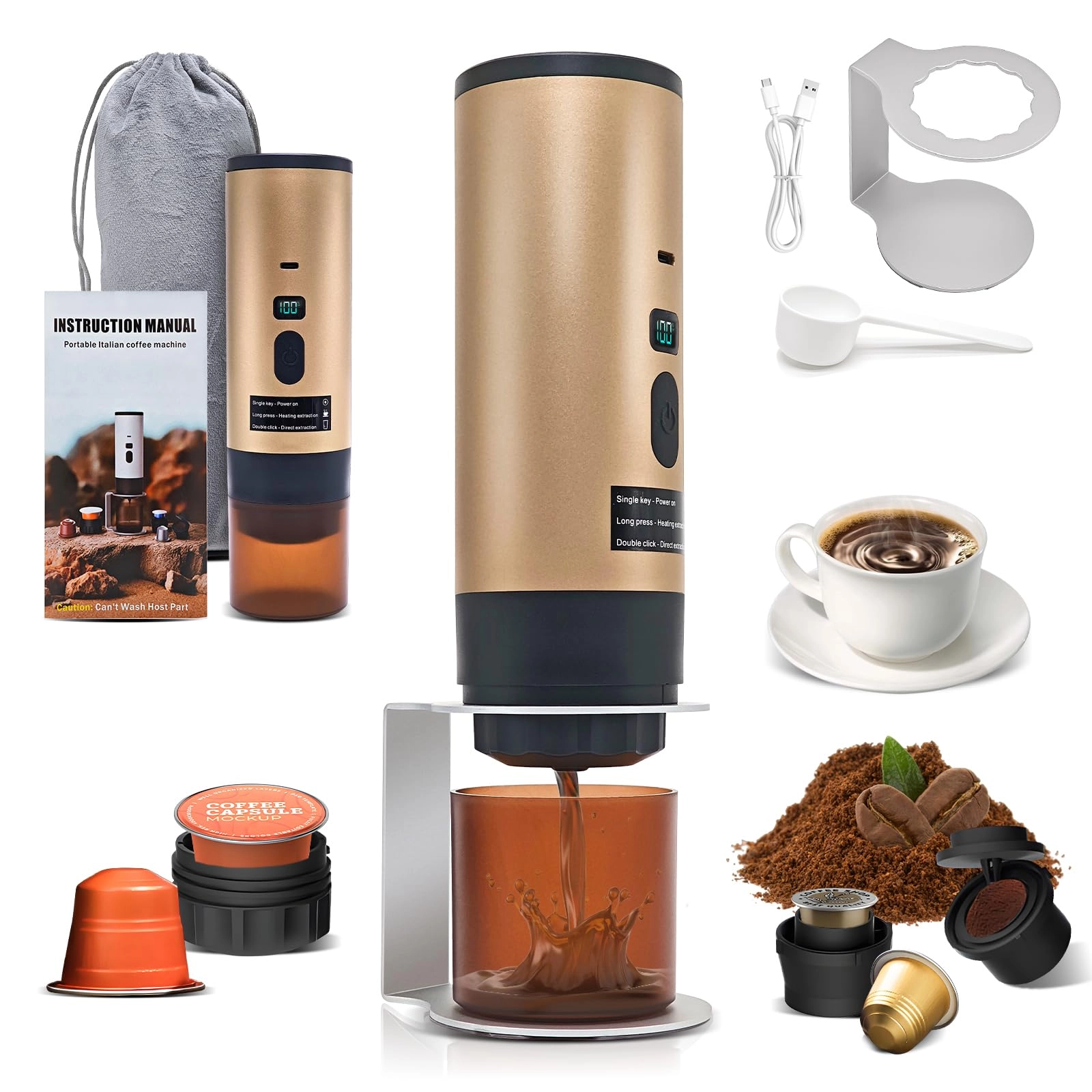 Portable Coffee Maker - 90 Milliliters NS/DG/Ground Coffee