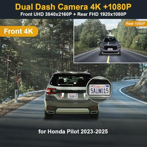 4K Front and 1080P Rear 2160 X 1080 pixels for Honda Pilot 2023 2024 2025
