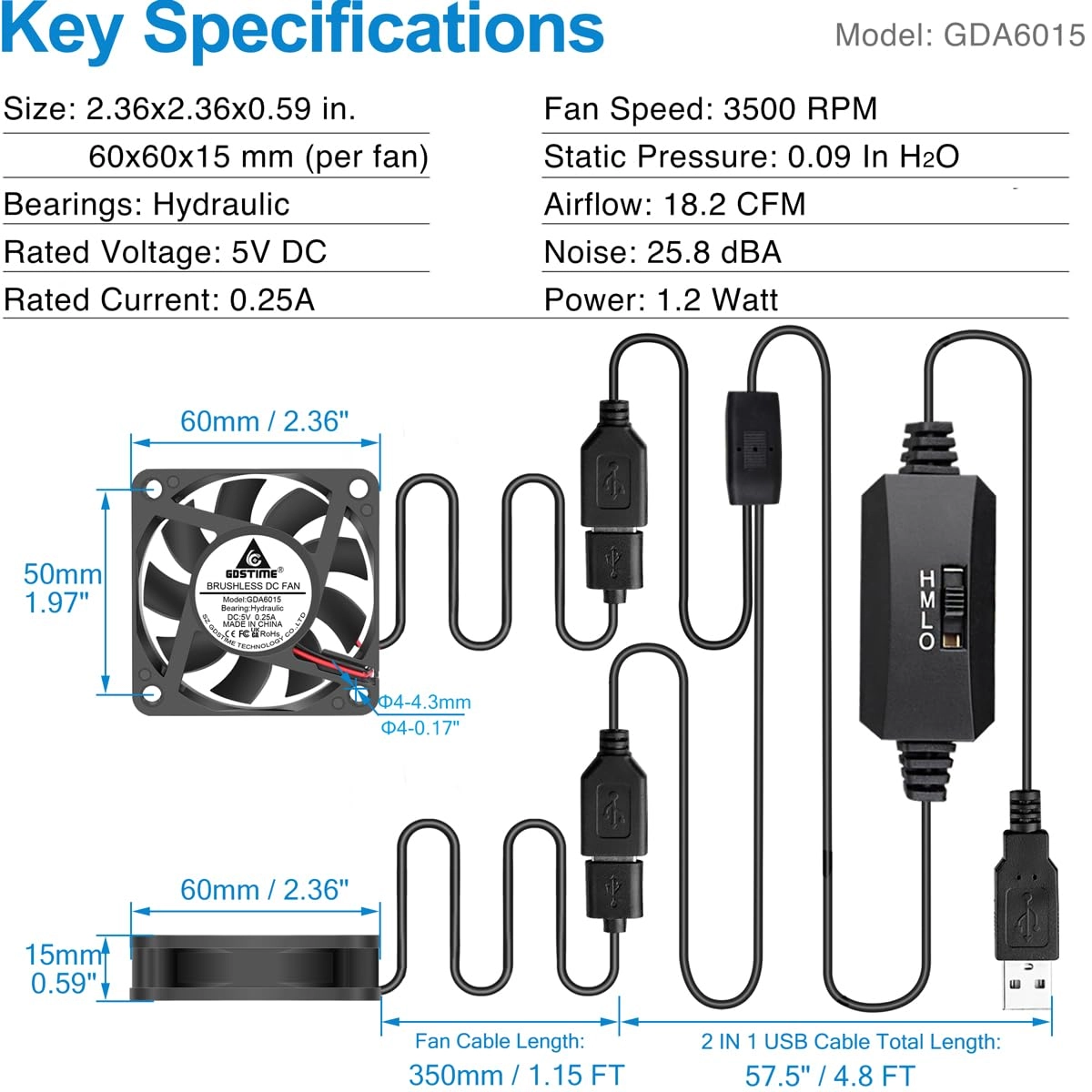 USB Fan - 2-Pack 60mm x 15mm Pack