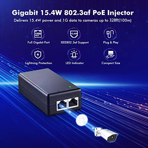Gigabit PoE Injector - 48V 15.4W 1 IEEE 802.3af 10/100/1000Mbps