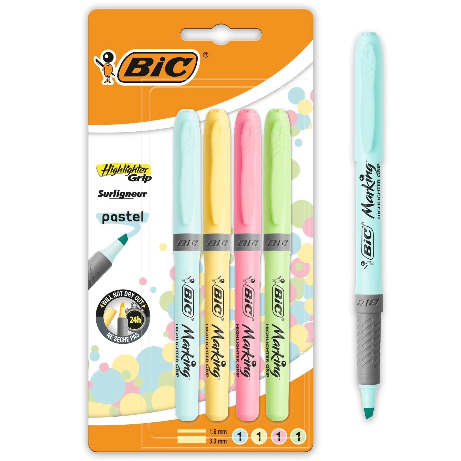 BIC Highlighter Grip - Assorted Pastel Chiselled
