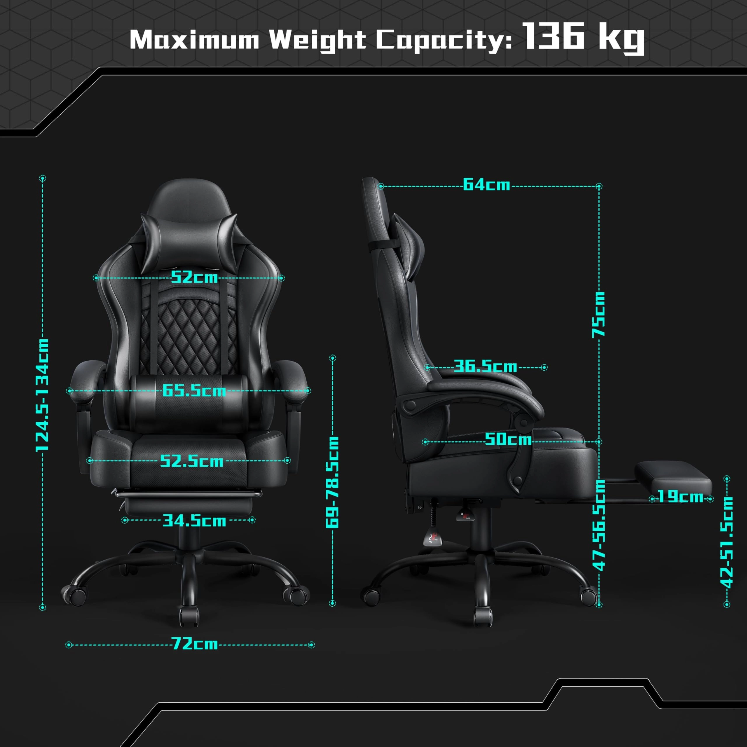 Gaming Chair - Black/Blue Massage Lumbar Pillow